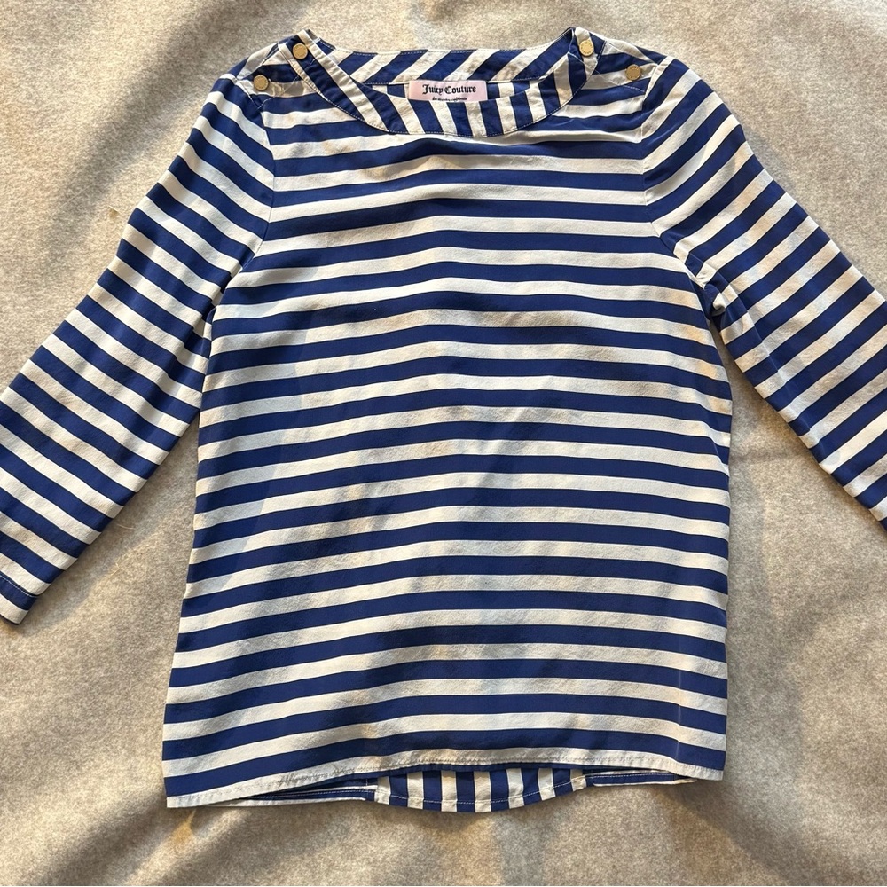 Juicy Couture Navy and White Striped Long Sleeve Tee